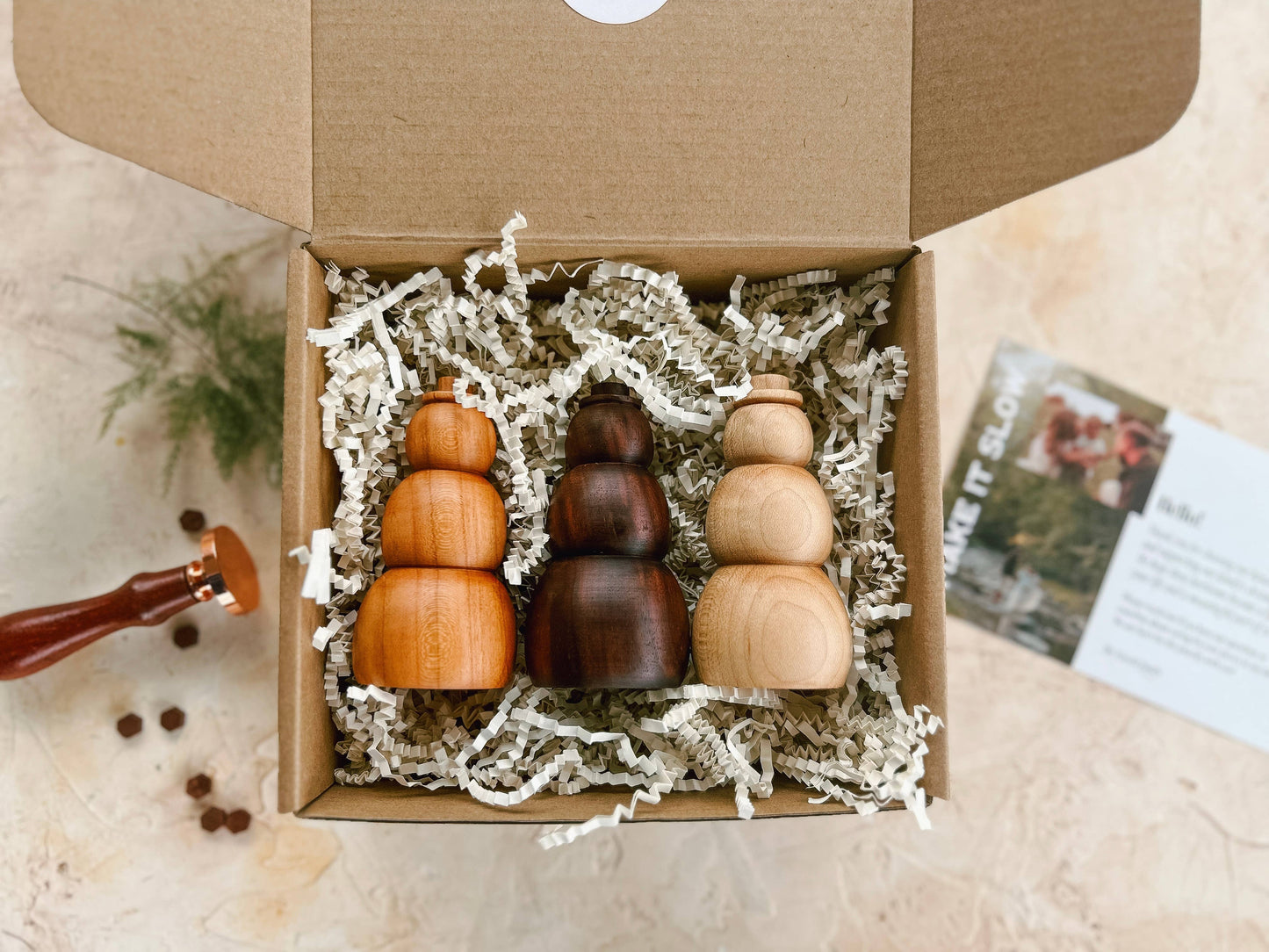 Hand-turned Artisan Minimal Wood Holiday Snowmen: Mixed Pack of 3 Snowmen