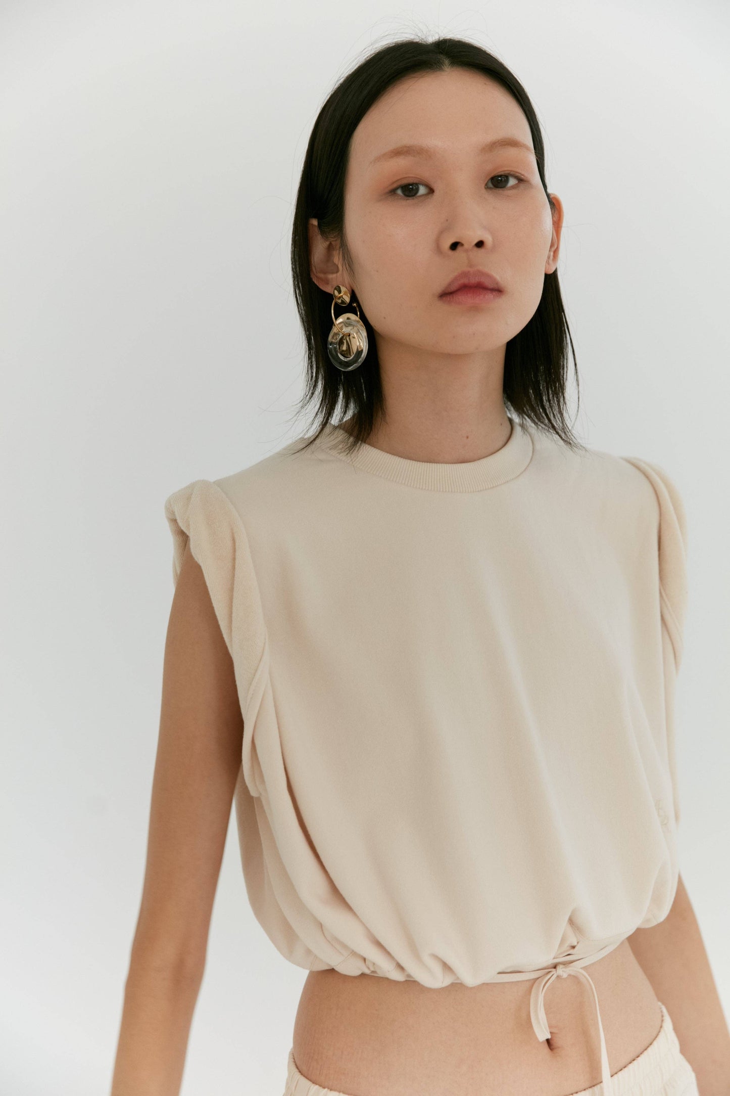 Terry Backed Jersey Rolled Sleeve Top