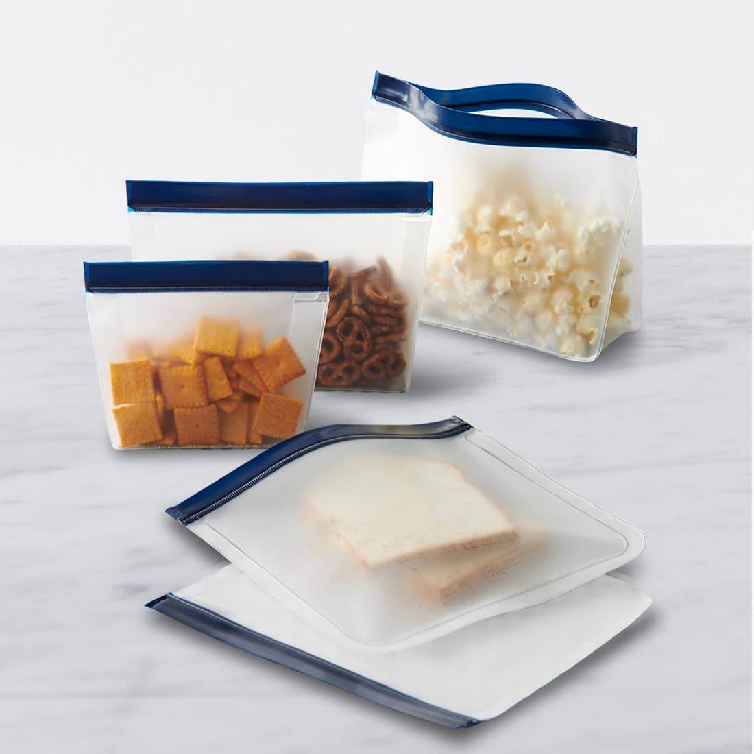 Reusable Zip Pouches Set of 5, Navy