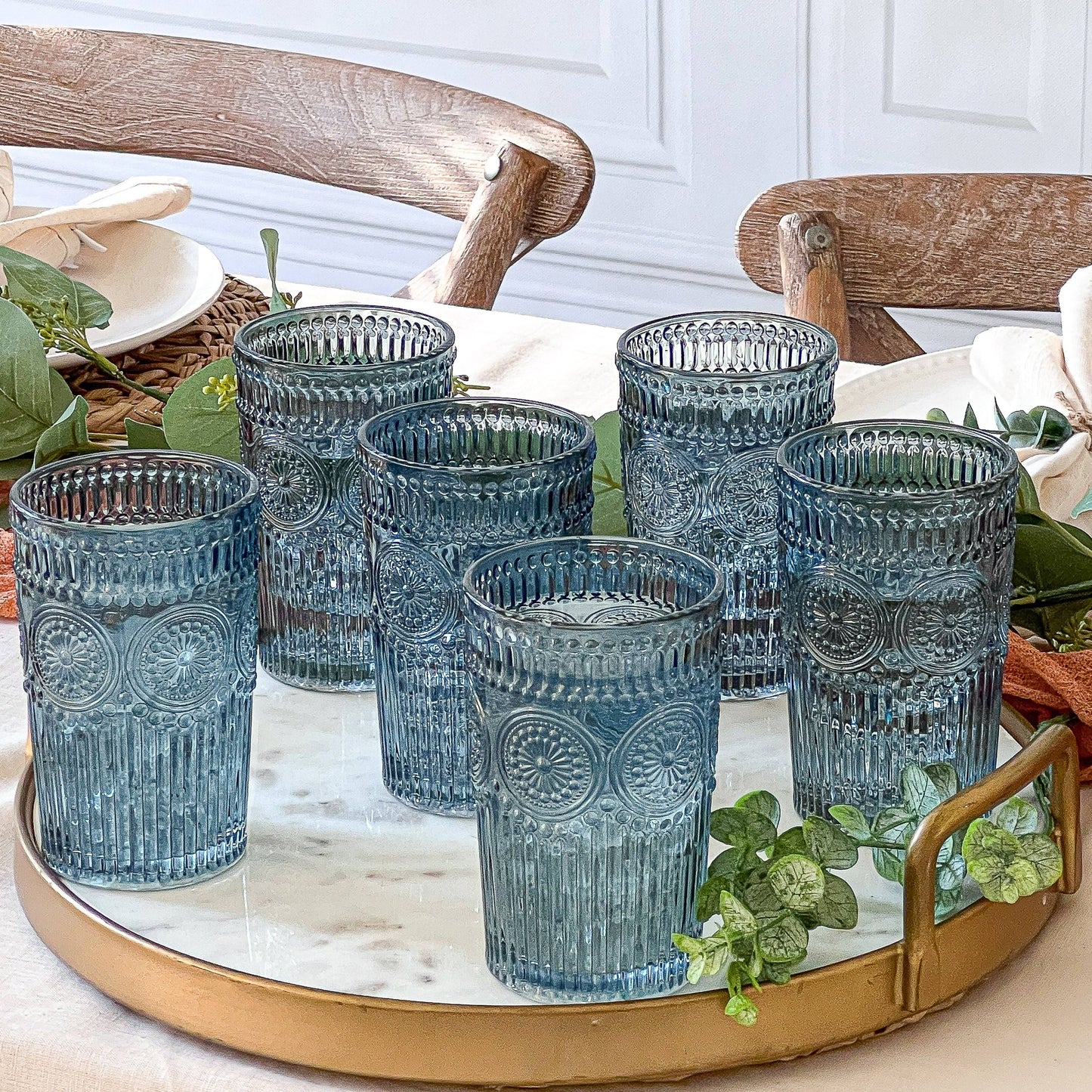 13 oz. Vintage Textured Smoke Blue Drinking Glasses (6 pcs)