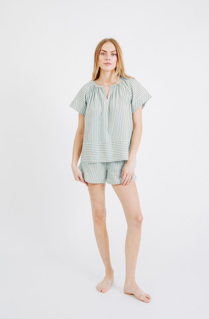 Mirth Pajama Short Set Mint Stripe