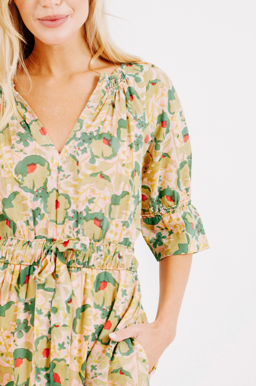 Mirth Vienna Drawstring Waist Dress in Rose Bloom