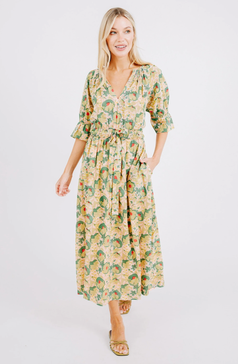 Mirth Vienna Drawstring Waist Dress in Rose Bloom