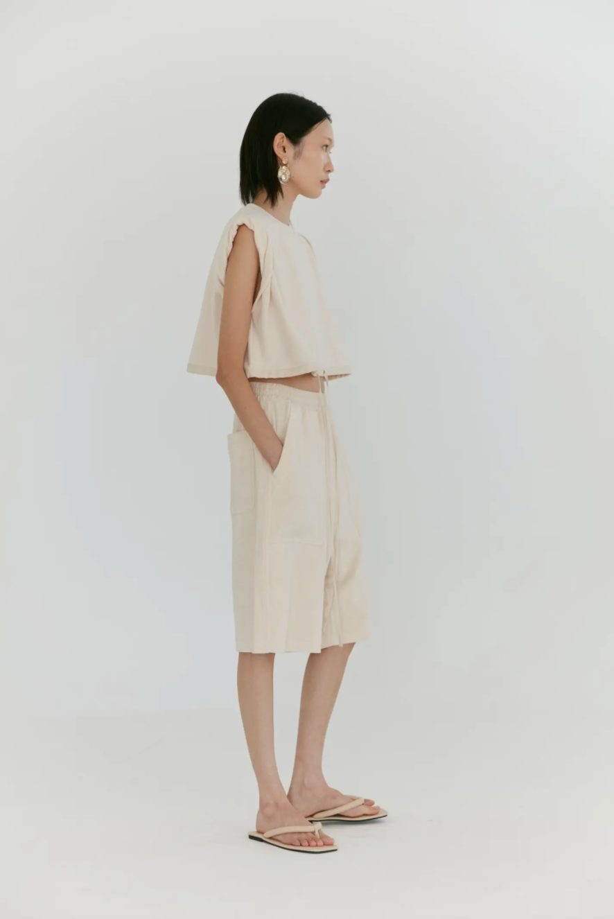 Terry Backed Jersey Rolled Sleeve Top