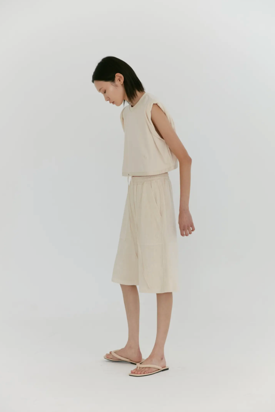 Terry Backed Jersey Rolled Sleeve Top