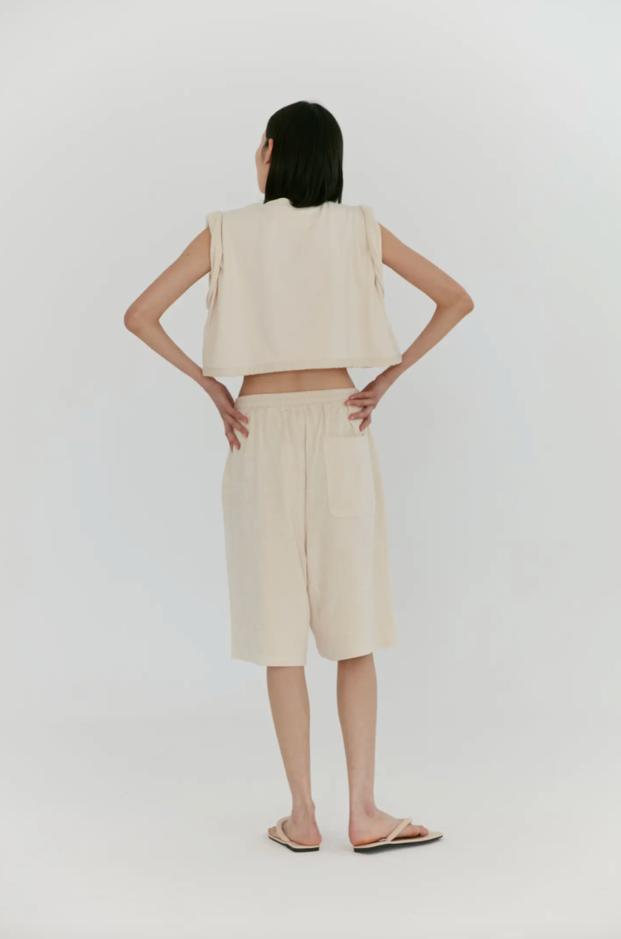 Terry Backed Jersey Rolled Sleeve Top