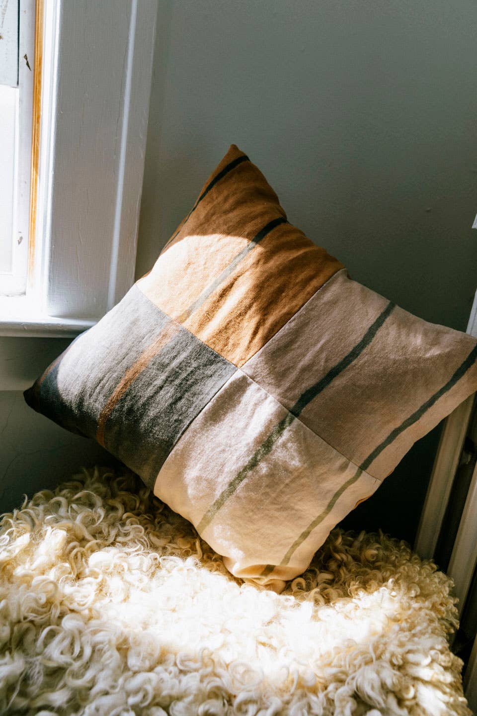 agnes painted patchwork pillow | plant dyed linen pillow