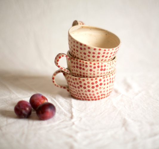 Coffee mug with red polka dots