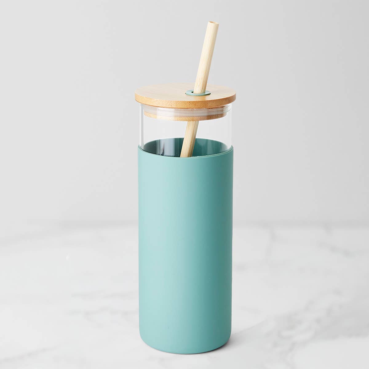 Glass and Bamboo Water Bottle with Straw