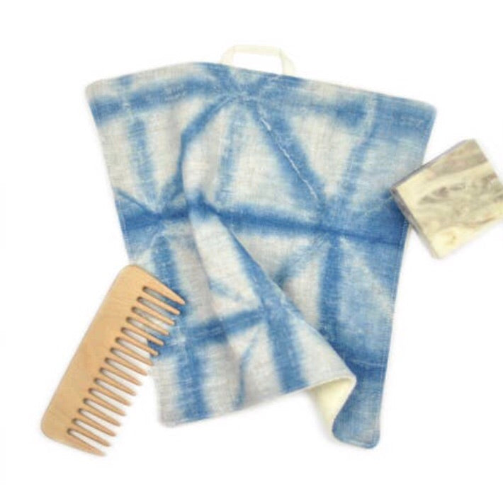 Shibori Indigo Linen/Cotton Terry Double Sided 10” Washcloth