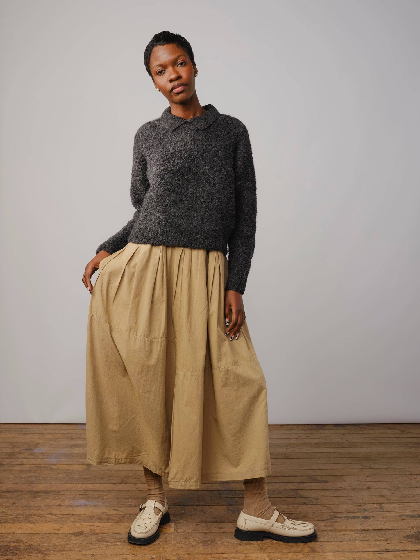 Ramona Bouclé Long Sleeve Polo - Anthracite