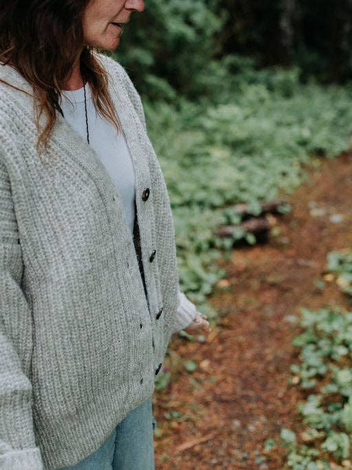 Gaston Ribbed Cardigan in Silver Undyed Alpaca
