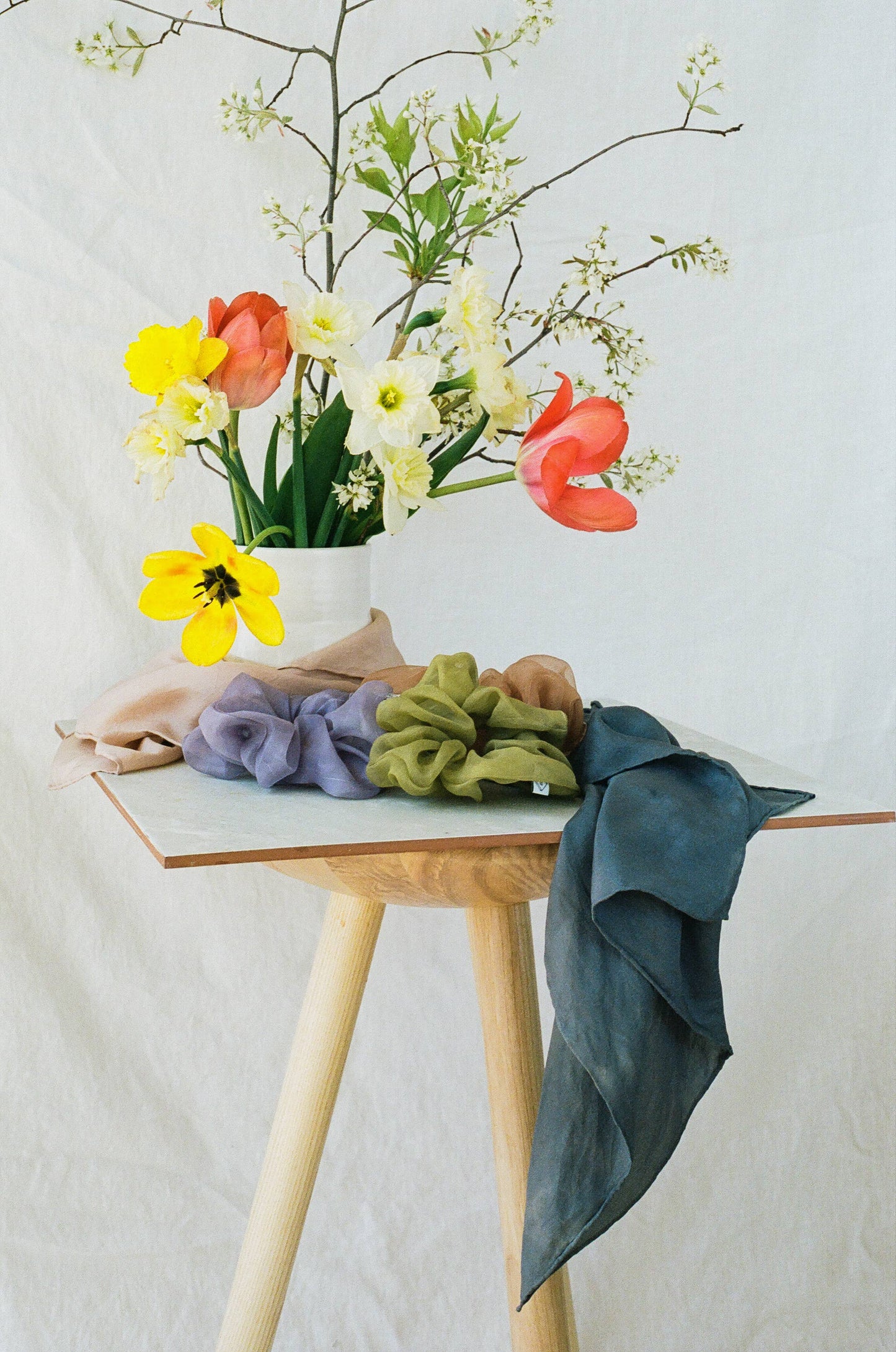 Sage Silk Organza Plant Dyed Scrunchie | Handmade with Marigold and Pomegranate Dyes