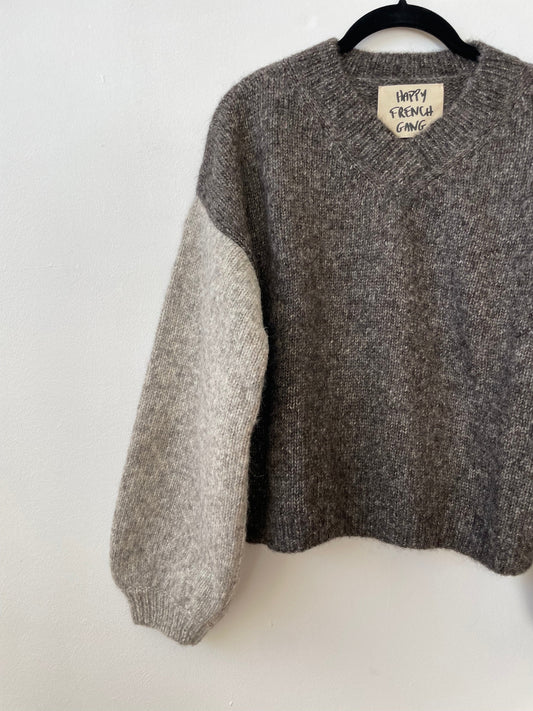 Hand-Loomed Félix Sweater in Grey + Charcoal, Undyed Alpaca