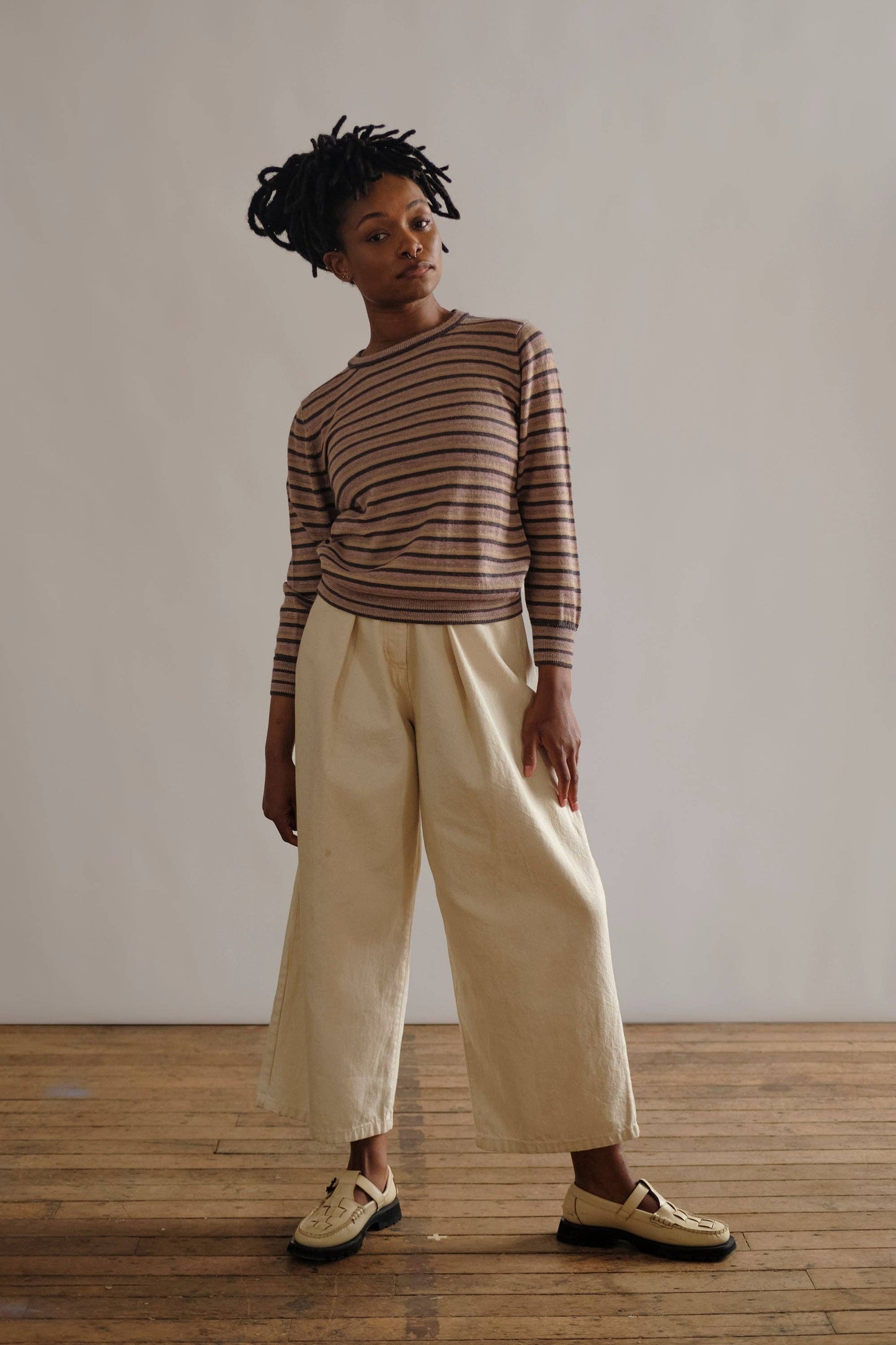 Long Sleeve Striped Sweater Tee - Pitahaya