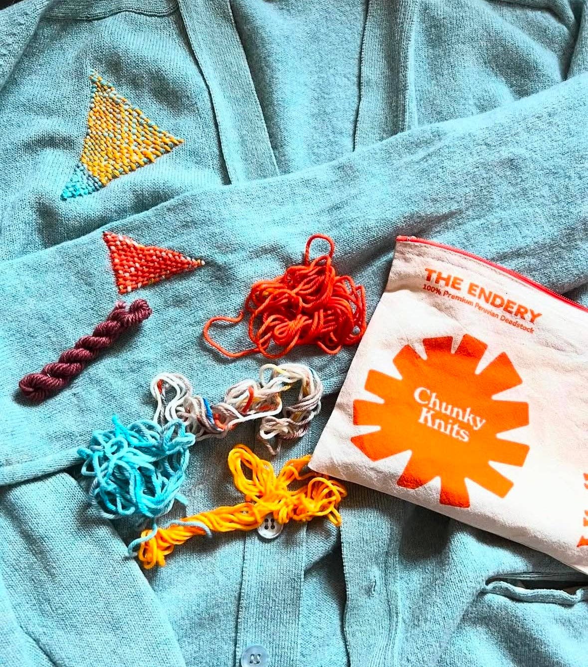 Pocket Chunky Knit Visible Mending Kit - Deadstock Merino Wool: Sunset