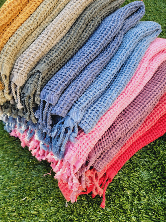 Plush Waffle Towels in Botanical Colors