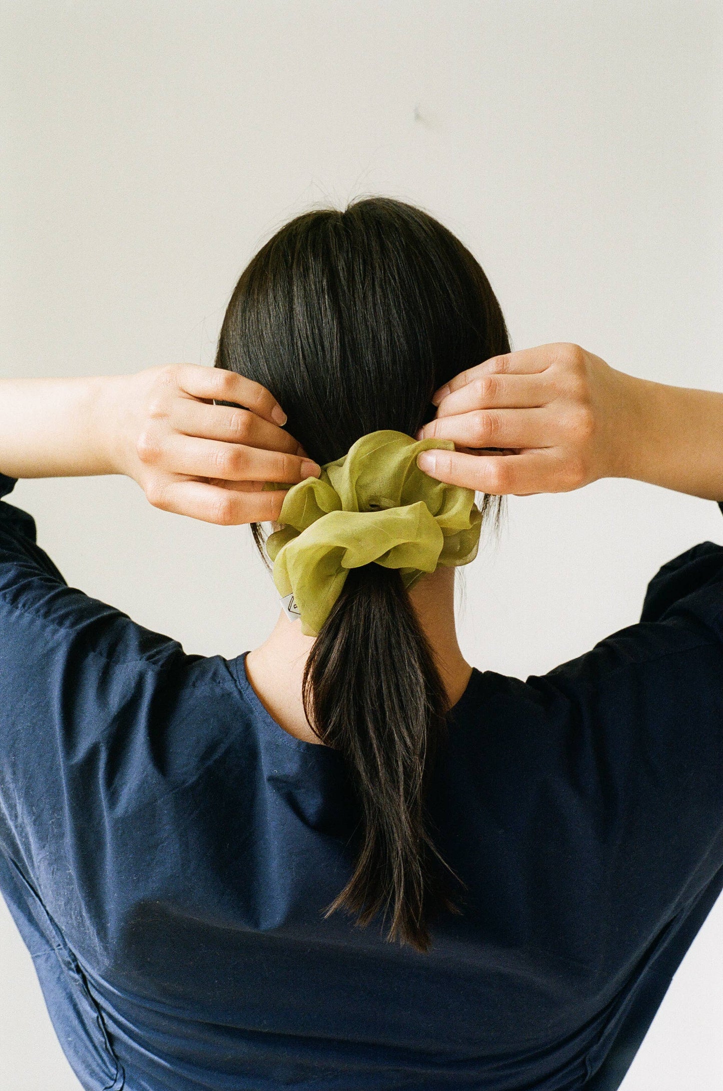 Sage Silk Organza Plant Dyed Scrunchie | Handmade with Marigold and Pomegranate Dyes