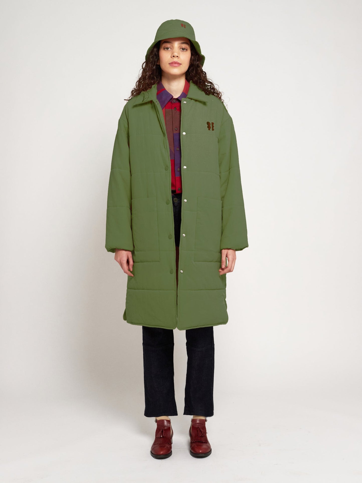 Bobo Choses Long Padded Coat in olive green