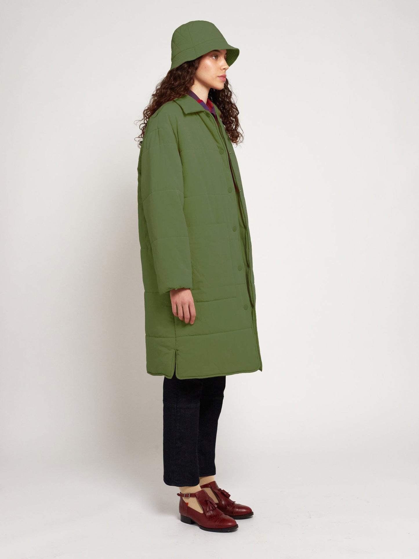 Bobo Choses Long Padded Coat in olive green