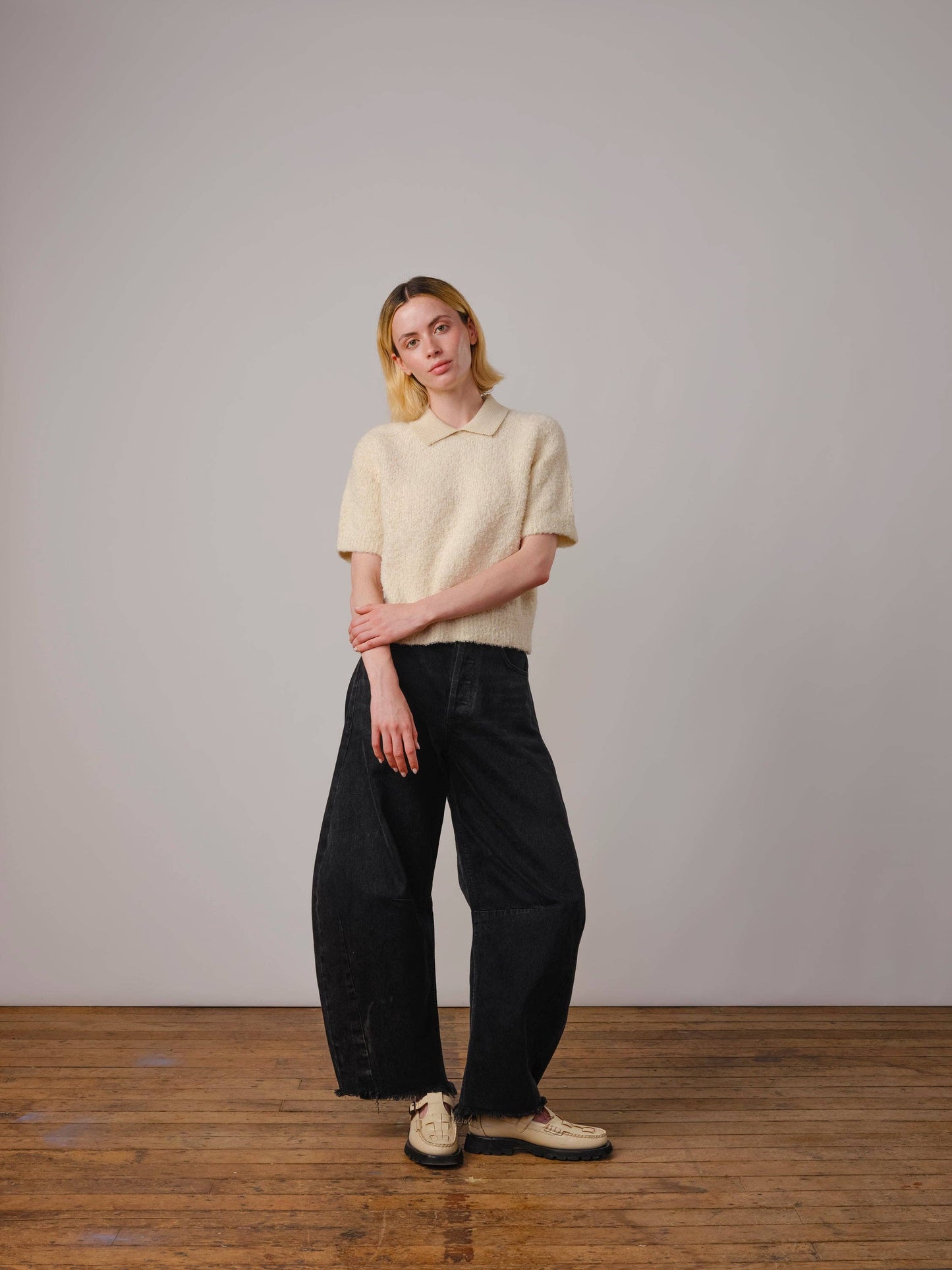 Ramona Bouclé Short Sleeve Polo - Calcite