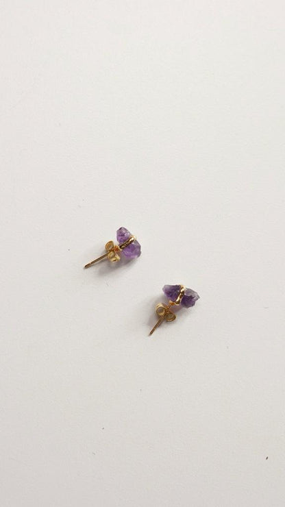 Wire Wrapped Raw Stone Studs