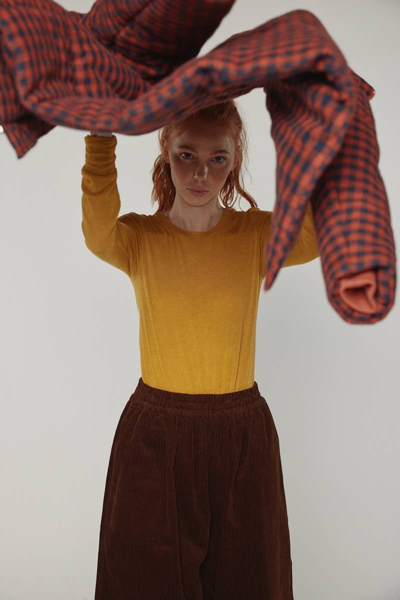 Puff gingham cozy jacket: Red/Black small check