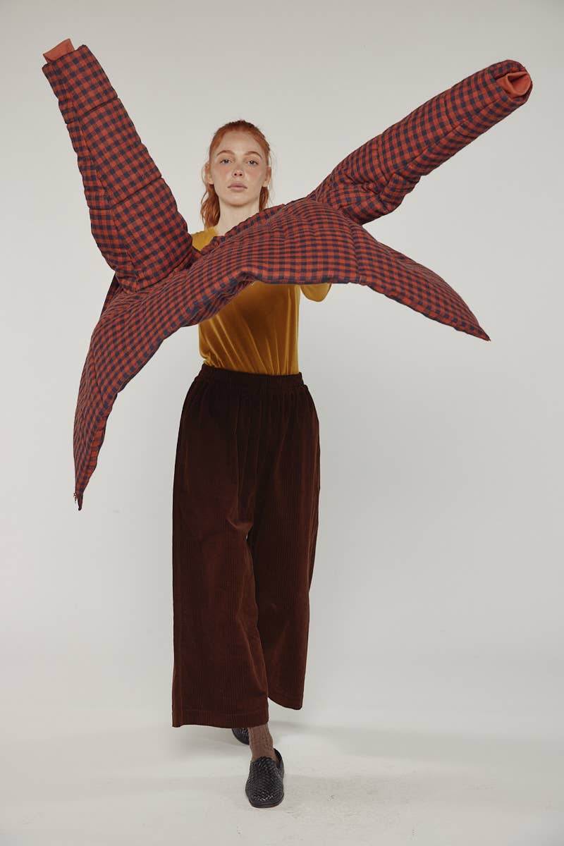 Puff gingham cozy jacket: Red/Black small check