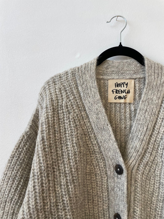 Gaston Ribbed Cardigan in Silver Undyed Alpaca