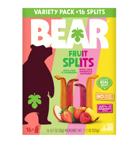 Bear Real Fruit Splits, Variety Pack, Snack Packs, 0.7 oz.