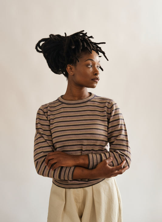 Long Sleeve Striped Sweater Tee - Pitahaya