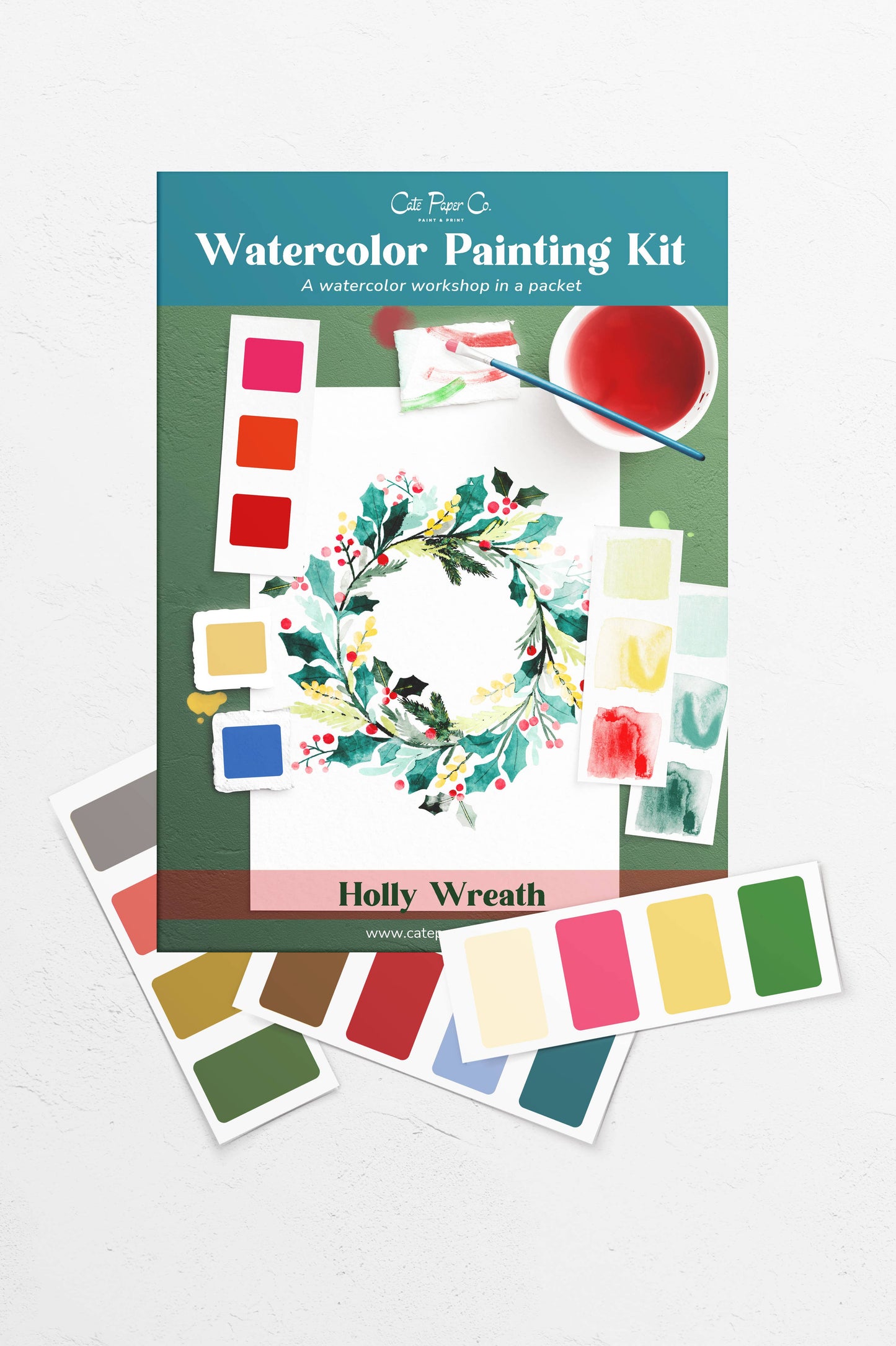 Holly Wreath watercolor painting kit