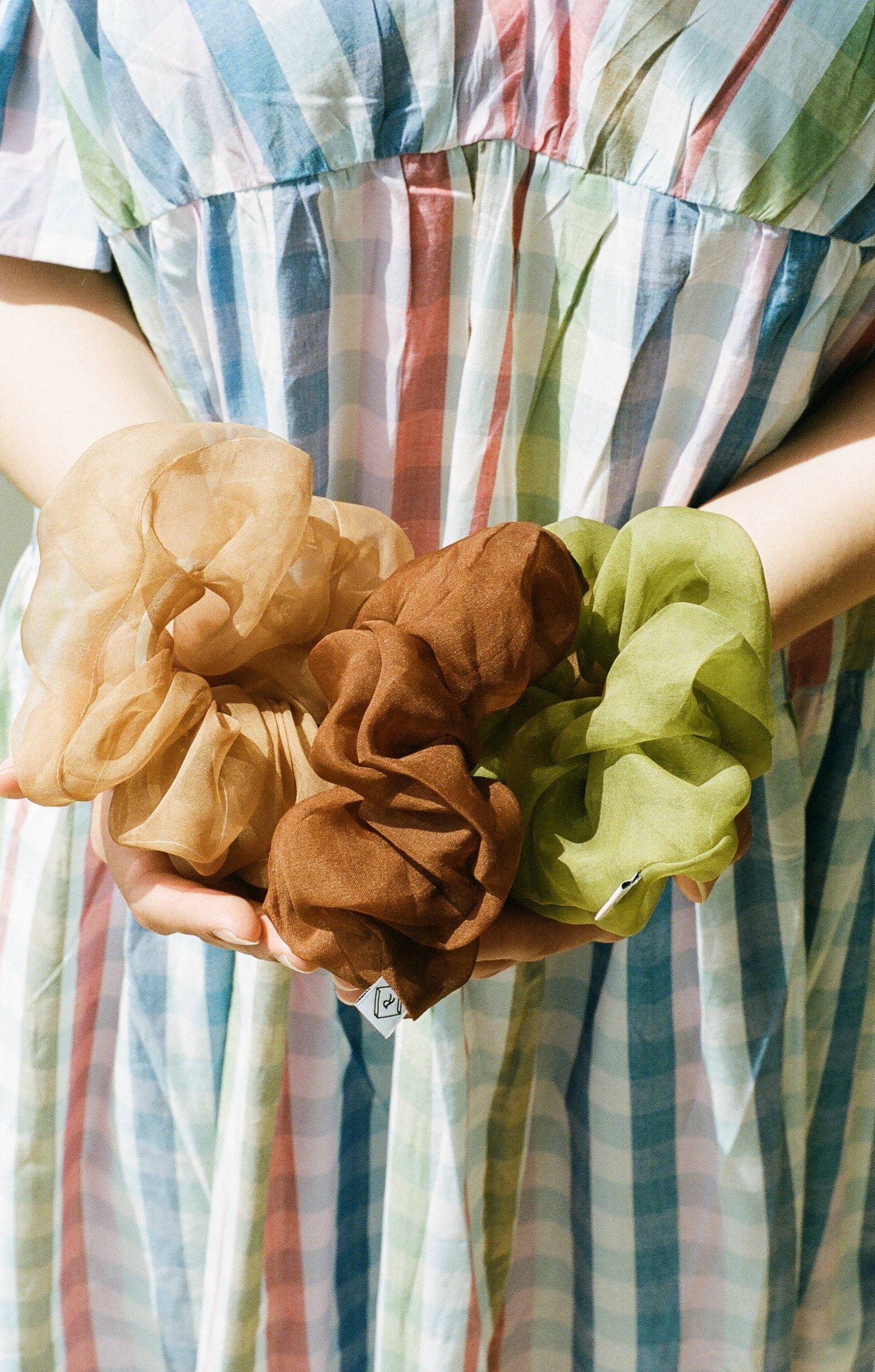Sage Silk Organza Plant Dyed Scrunchie | Handmade with Marigold and Pomegranate Dyes