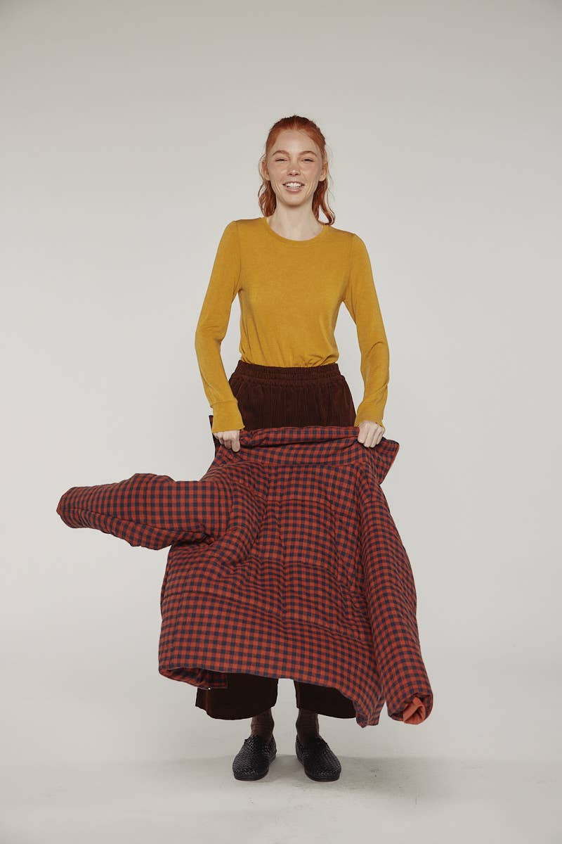 Puff gingham cozy jacket: Red/Black small check