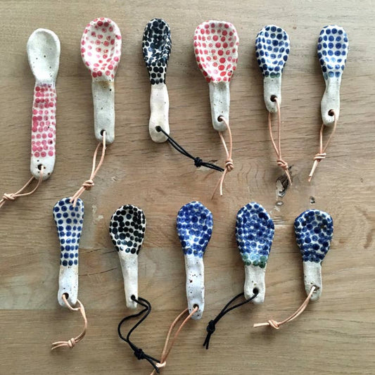 Polka Dot Ceramic Spoons for Salt or Sugar - Assorted Colors