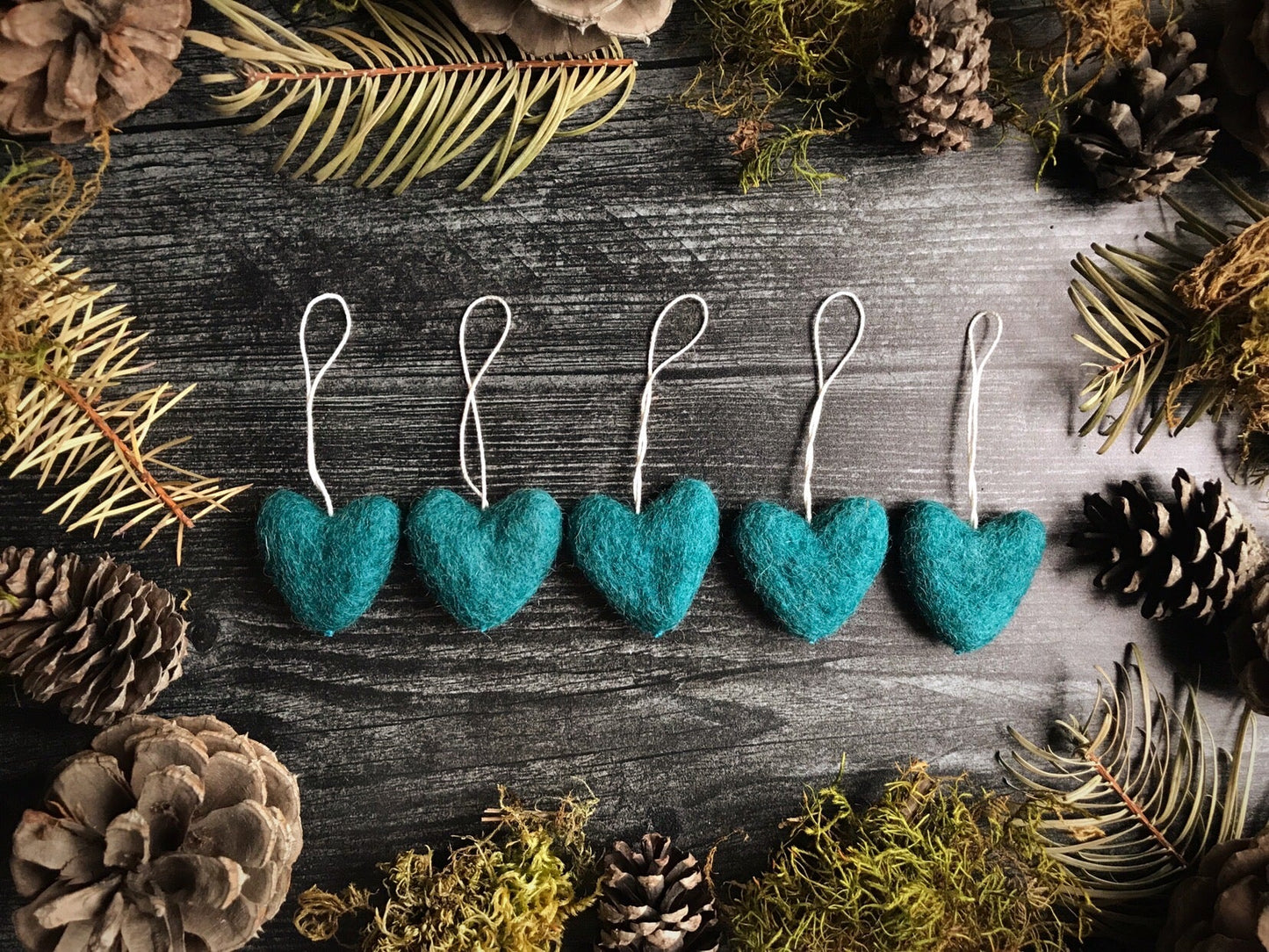 Felted Wool Star Ornament - Set of 5 - Pine Green