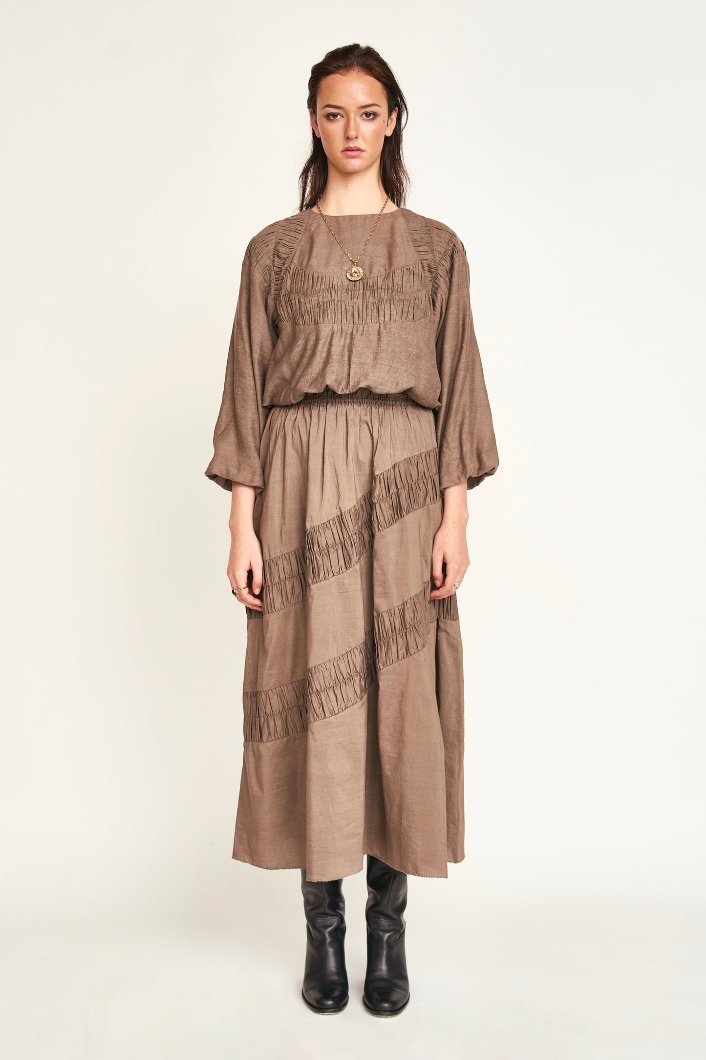 Mirth Andaman Ruched Blouse in Walnut