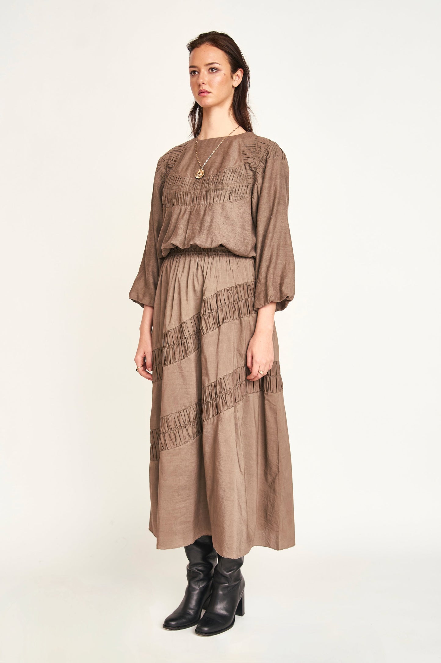 Mirth Andaman Ruched Blouse in Walnut