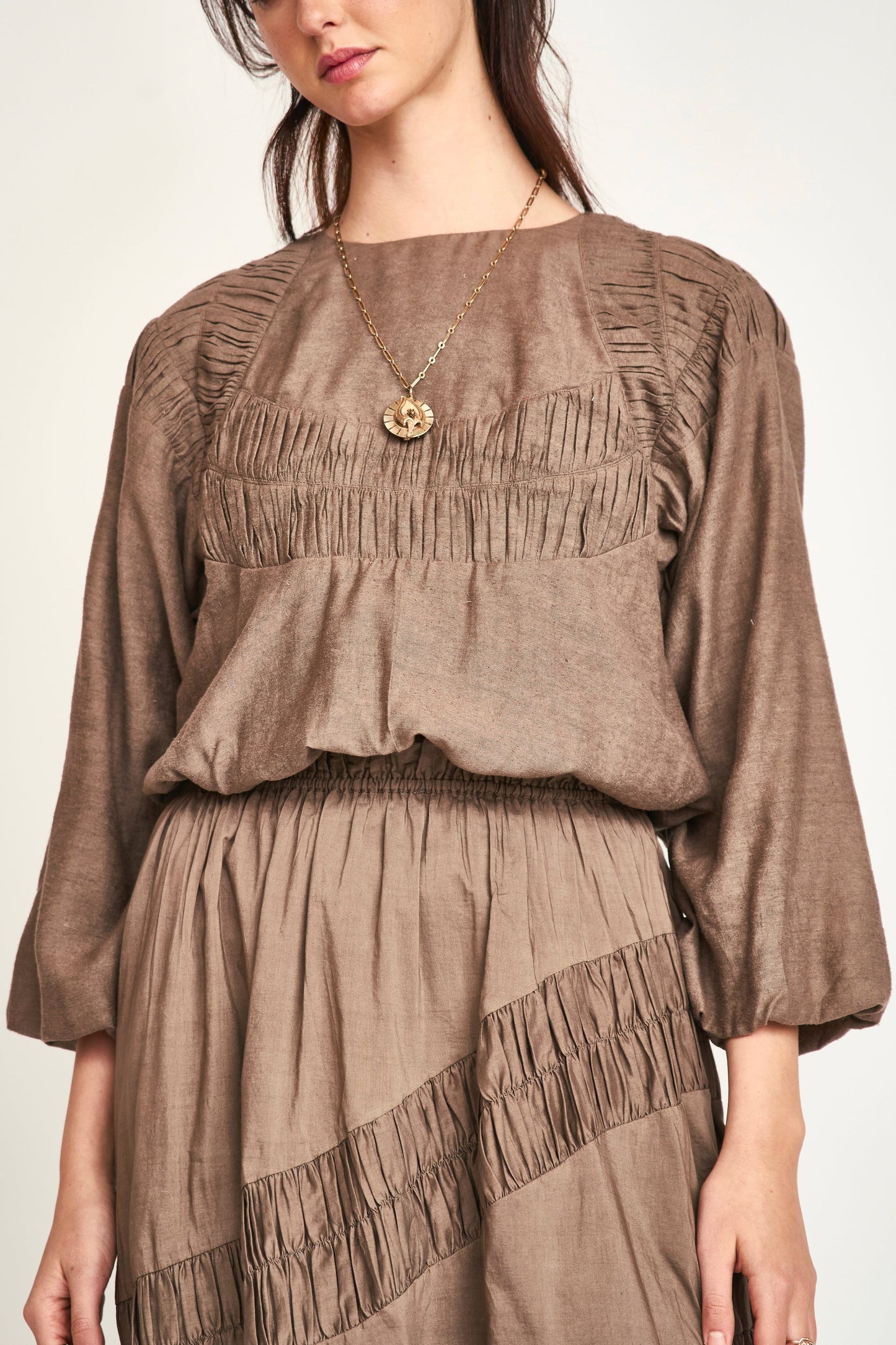 Mirth Andaman Ruched Blouse in Walnut