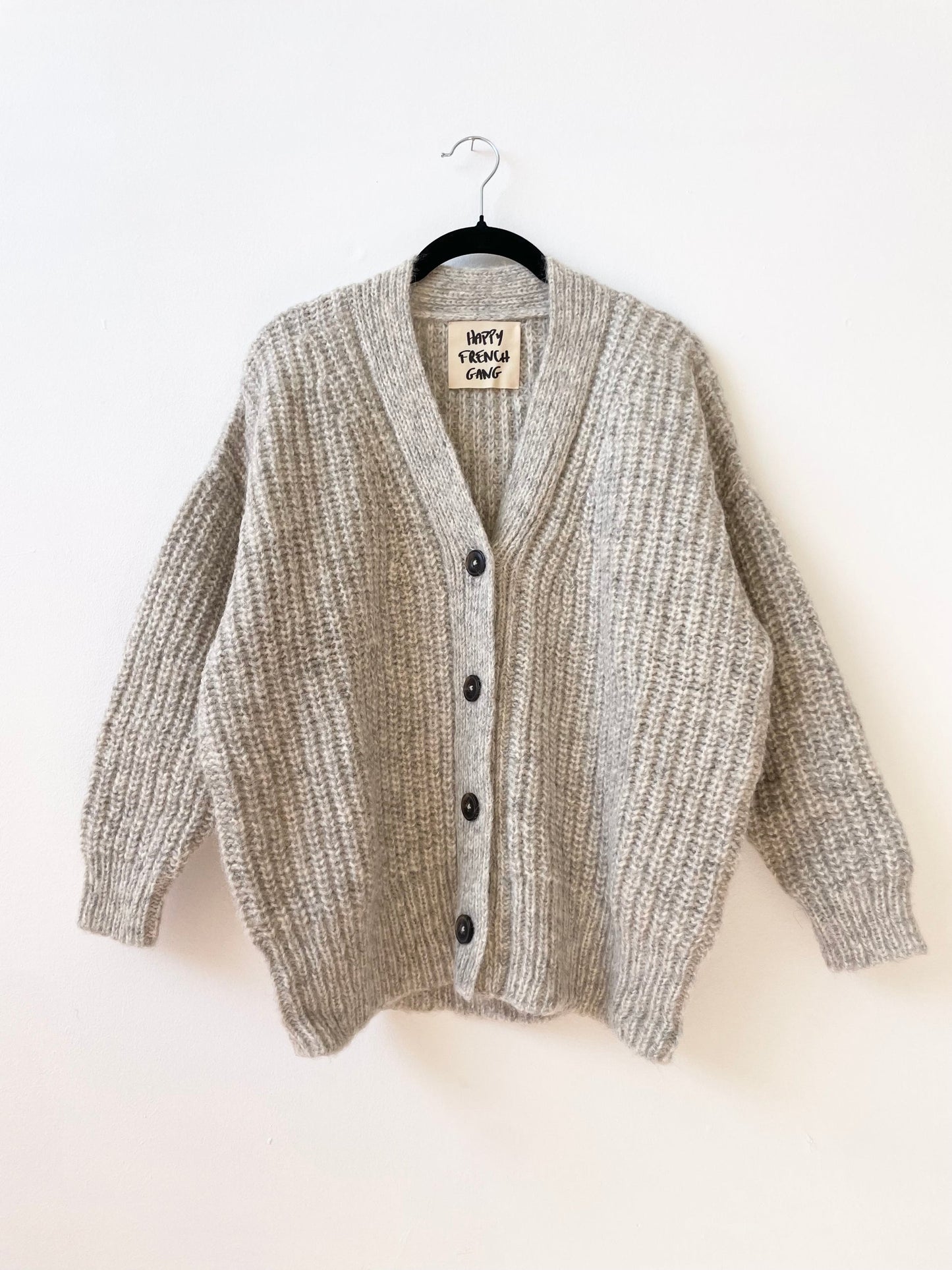 Gaston Ribbed Cardigan in Silver Undyed Alpaca