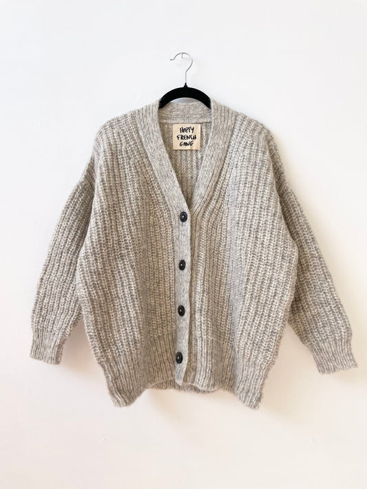 Gaston Ribbed Cardigan in Silver Undyed Alpaca