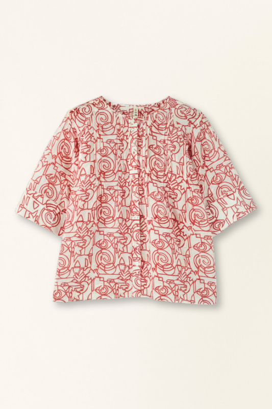 Kerala Short Sleeved Blouse in Cherry Heka