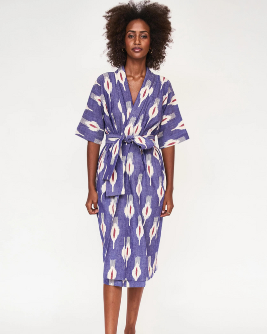 Mirth Organic Cotton Laos Robe in Nautical Ikat