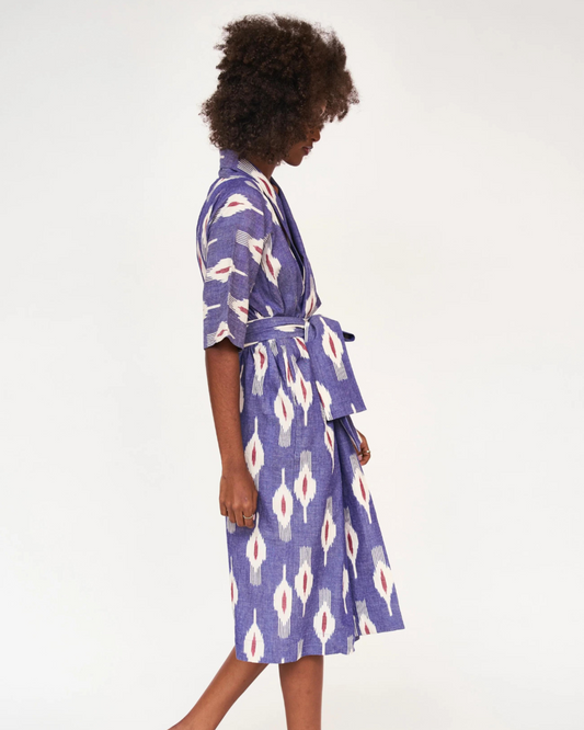 Mirth Organic Cotton Laos Robe in Nautical Ikat