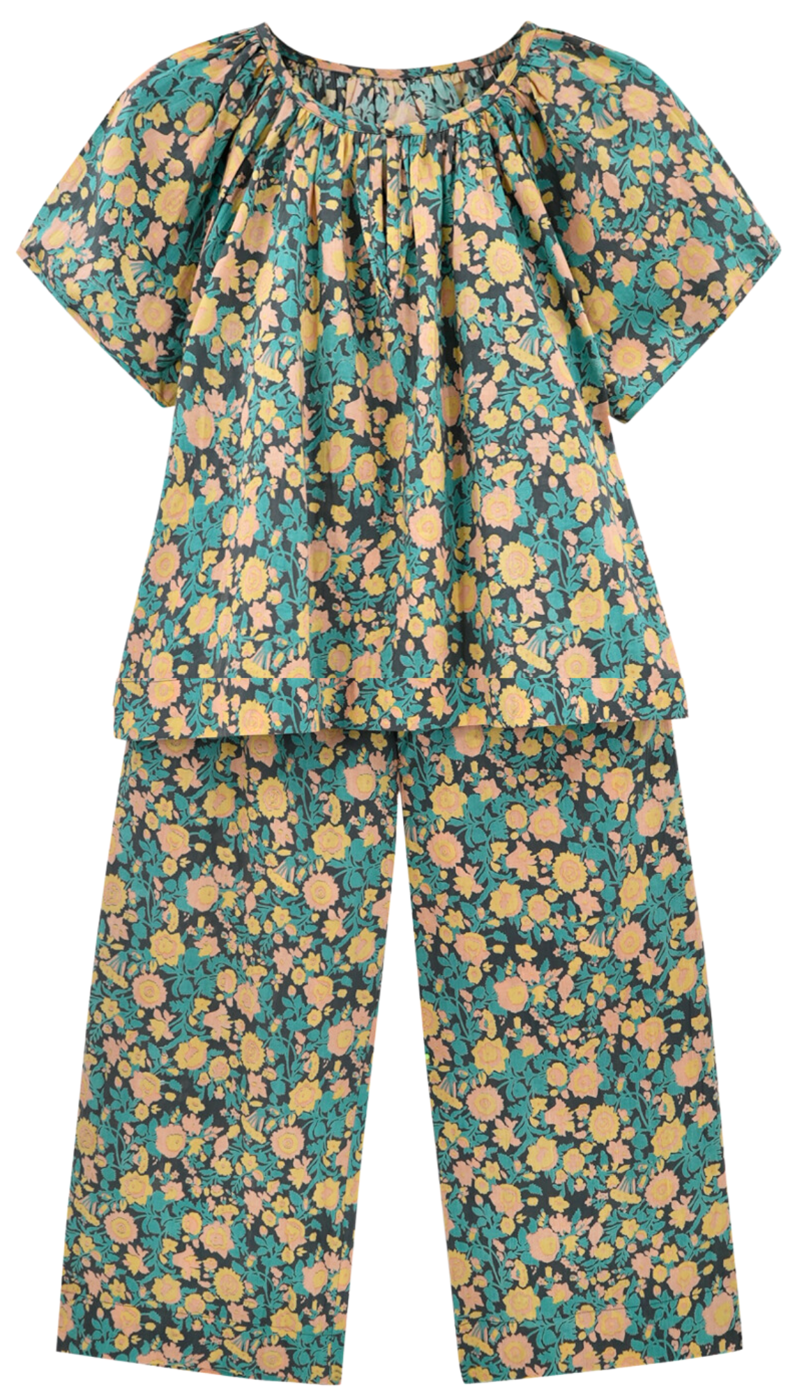 Mirth Organic Cotton Handblocked Pajama Pant Set in Onyx Bloom