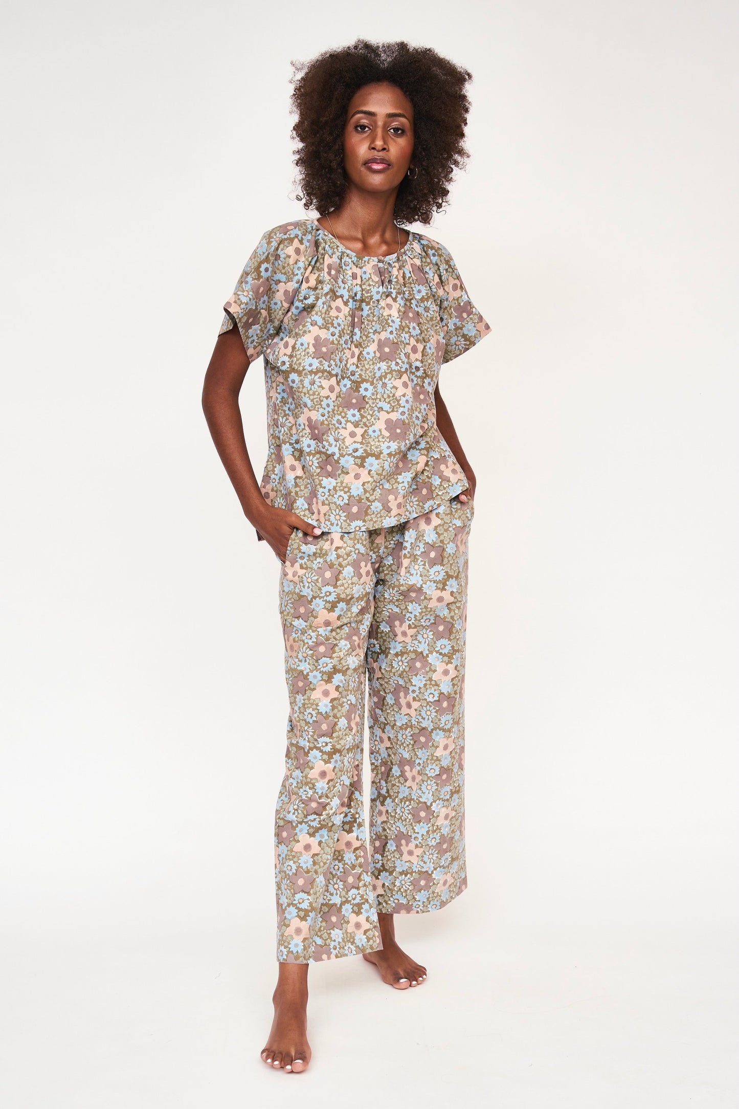 Mirth Organic Cotton Handblocked Pajama Pant Set in Stargazer