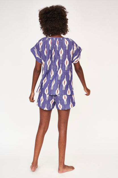 Mirth Organic Cotton Handblocked Pajama Short Set in Nautical Ikat
