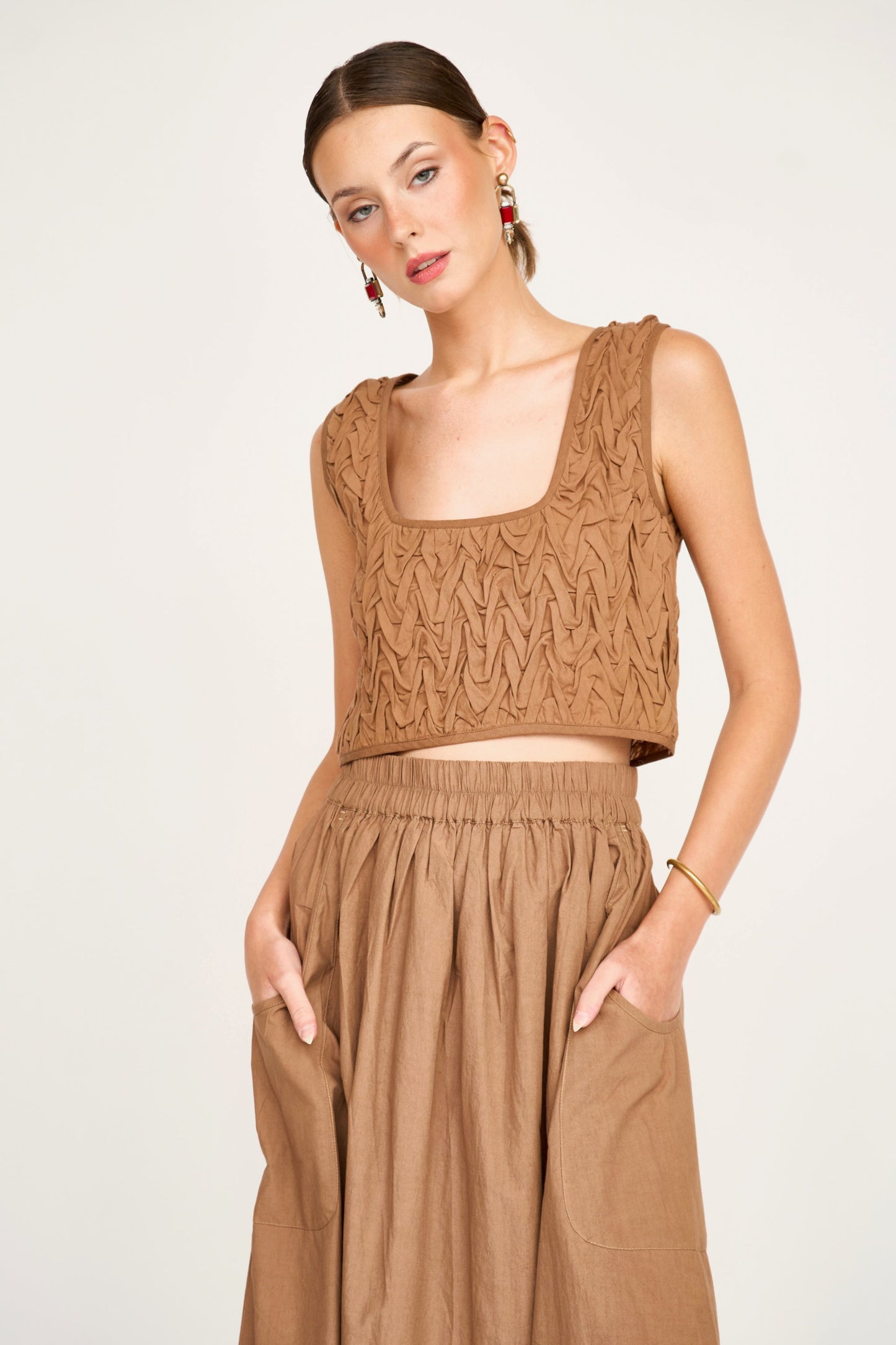 Moro Smocked Top in Brownie