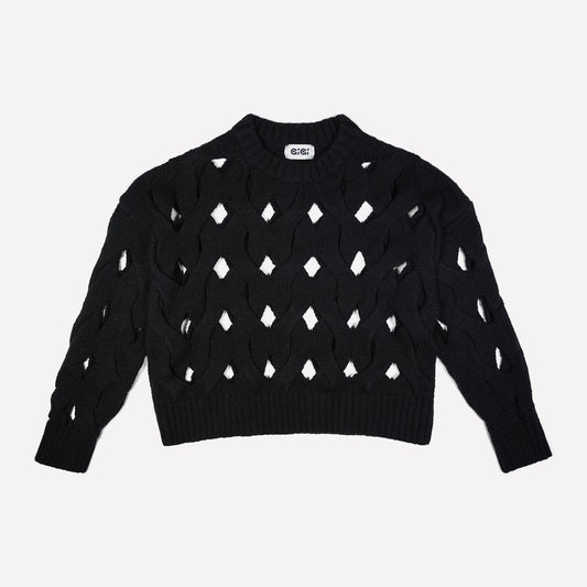 Gigi Knitwear Open cable sweater in black