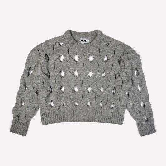 Gigi Knitwear Open cable sweater in grey